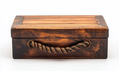 Wooden box, rope handle.