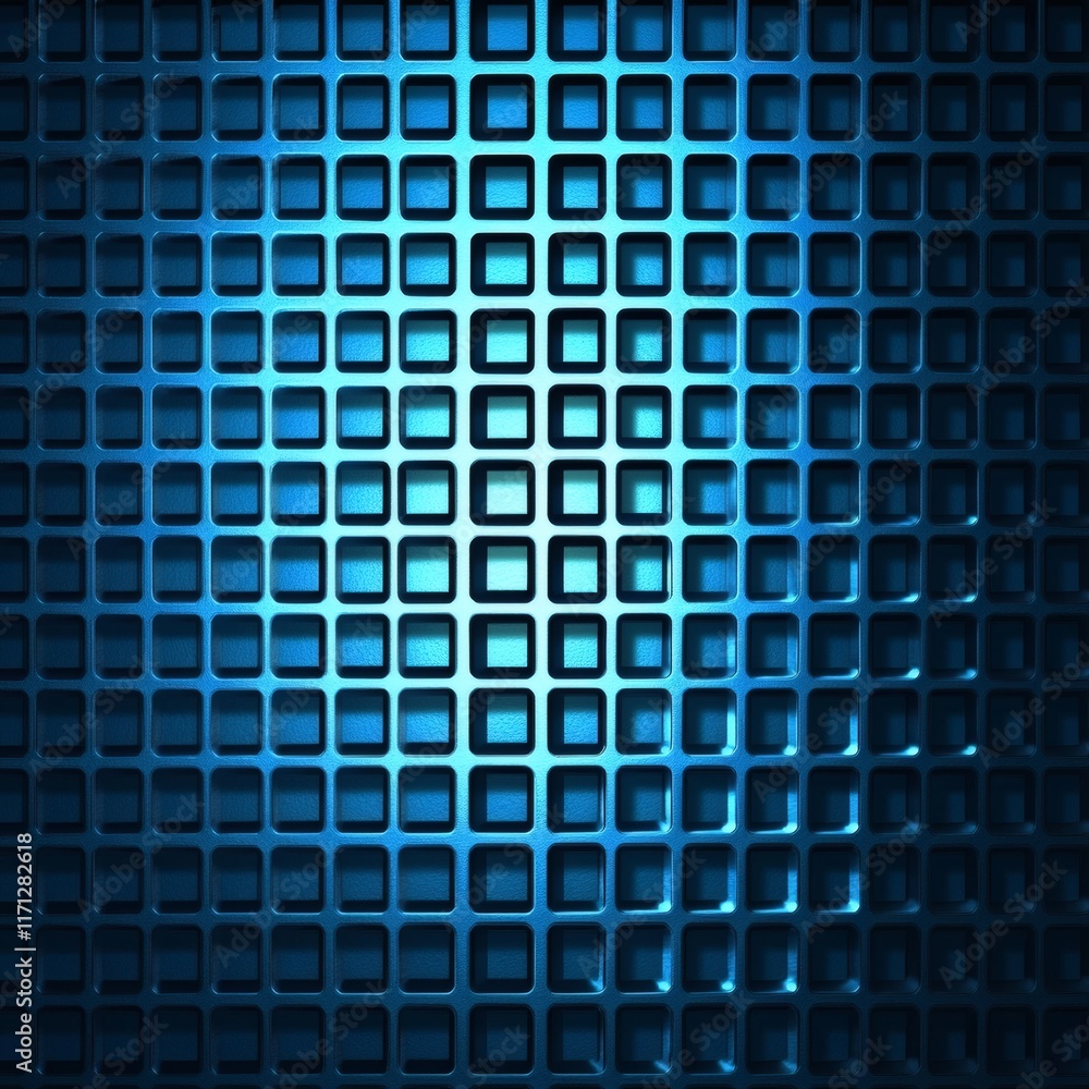 Poster blue background with metallic grid patterns