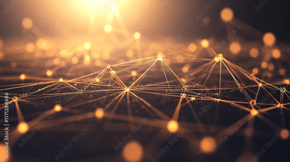 Poster abstract representation of interconnected nodes and lines, symbolizing technology and networks.