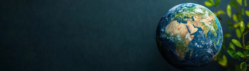 Fototapeta premium Climate change impacts global innovation. Vibrant globe with greenery symbolizing environment and sustainability.