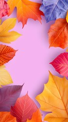 Fototapeta premium A purple background with a row of orange leaves