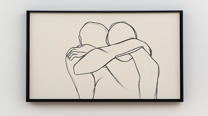 A simple line drawing of two figures embracing each other, symbolizing love, friendship, and support.