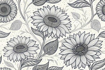 Seamless pattern  draw sunflower  background , wall paper, fabric , textile.