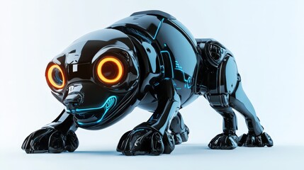A sleek black robotic dog stands poised and ready
