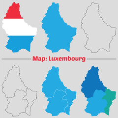Luxembourg map set. internal provinces borders marked, Simple map of Luxembourg vector drawing, Filled and outline.