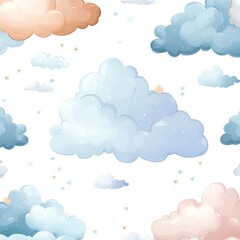 Obraz premium Seamless pattern of frosty dream clouds, soft pastel tones, boho style, isolated on white background