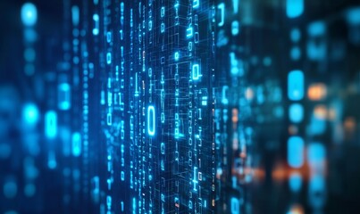 A digital representation of binary code, symbolizing data flow and technology.