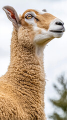 Obraz premium striking side view of sheep with sandy brown wool