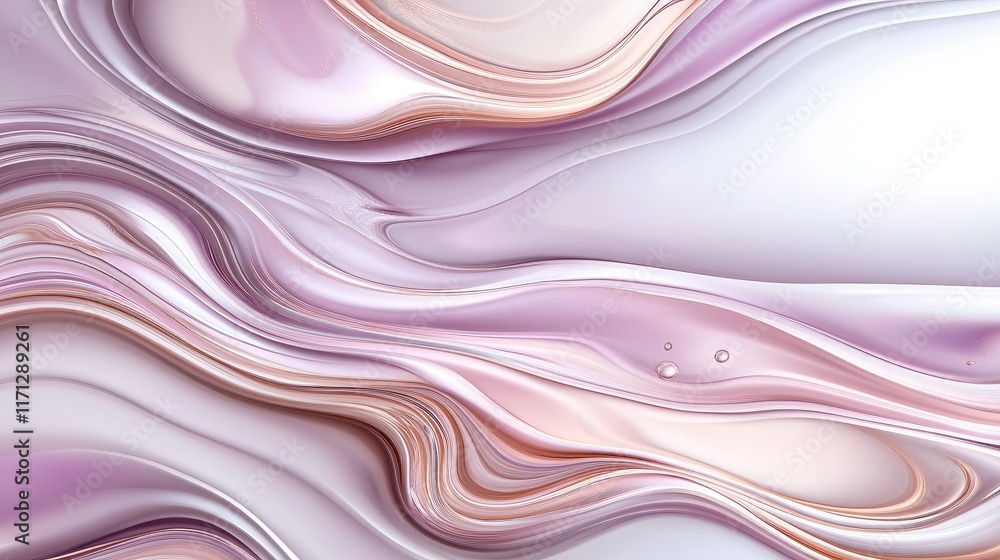 Poster abstract design features a mesmerizing blend of pastel colors with flowing waves and a shiny, metall