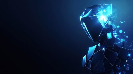 Abstract Crystalline Robot Figure Glowing Blue