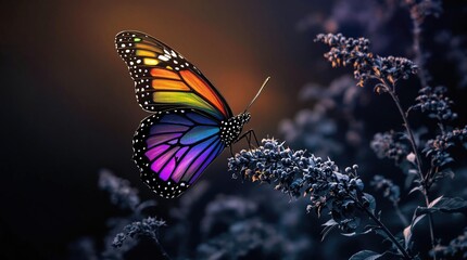 Colorful Butterfly on Grayscale Plant