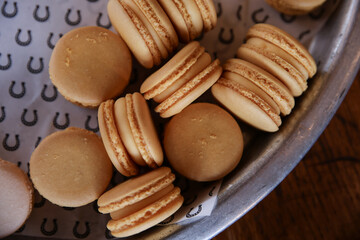 Lemon Yellow Macarons Ready to Serve on decorative tray