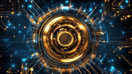 Fototapeta premium A futuristic digital design featuring a glowing circular pattern with circuit-like elements.