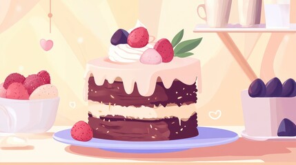 Chocolate dessert flat design front view cozy theme animation colored pastel