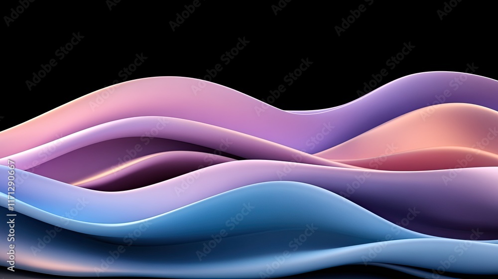 Poster abstract design features a mesmerizing blend of pastel colors with flowing waves and a shiny, metall