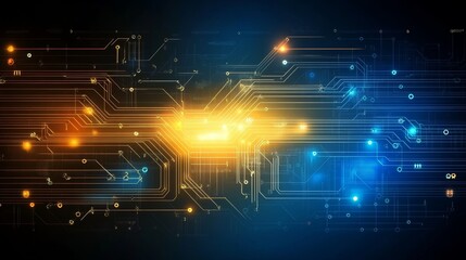 Obraz premium Abstract digital circuitry with glowing elements, representing technology and innovation.