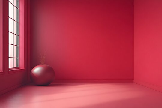 Red room with sphere and window.
