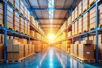 Fototapeta premium Streamlined warehouse boxes for product organization. Clean design, material rows.