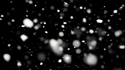 Falling Snow, snow storm effect, snowflakes isolated on black background, snowfall texture overlay, natural white snow pattern