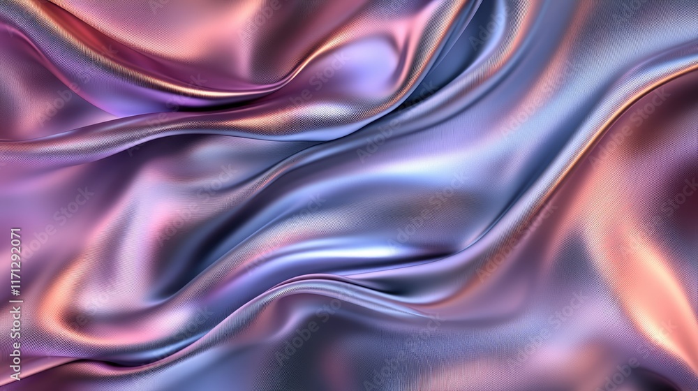 Poster abstract design features a mesmerizing blend of pastel colors with flowing waves and a shiny, metall