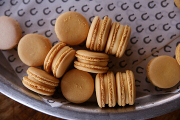 Lemon Yellow Macarons Ready to Serve on decorative tray