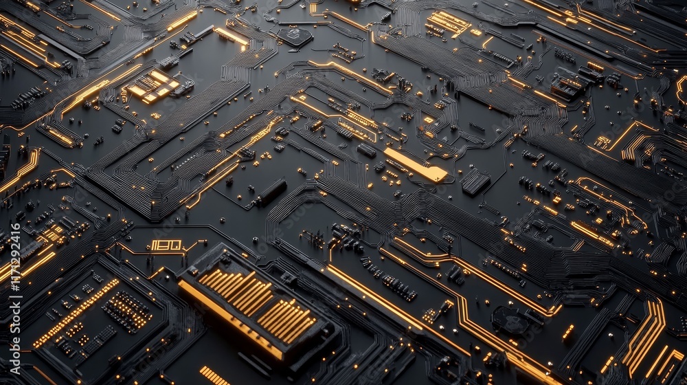 Aufkleber a close-up view of a circuit board with glowing elements, showcasing technology and design.