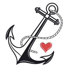anchor with a red heart vector design © Mdaminul