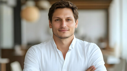 Confident man, office background, portrait, success, professional headshot, website, marketing