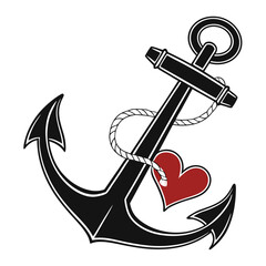 anchor with a red heart vector design © Mdaminul