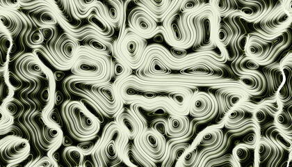 Hypnotic black and white swirls in a 3D render abstract design