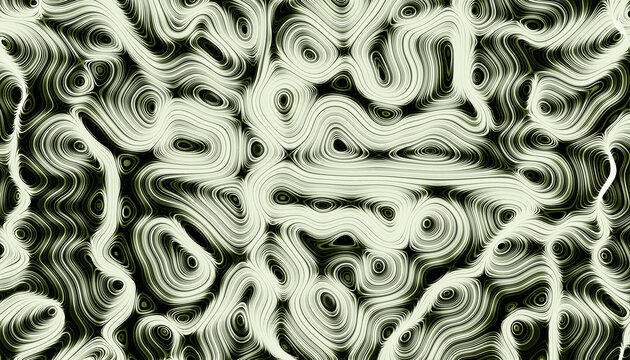 Hypnotic black and white swirls in a 3D render abstract design