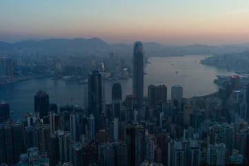 city skyline at sunset