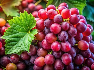Obraz premium Vibrant red grapes, verdant leaves, exquisite food styling.