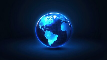 Fototapeta premium A glowing blue globe representing Earth with a dark background, symbolizing global connectivity.