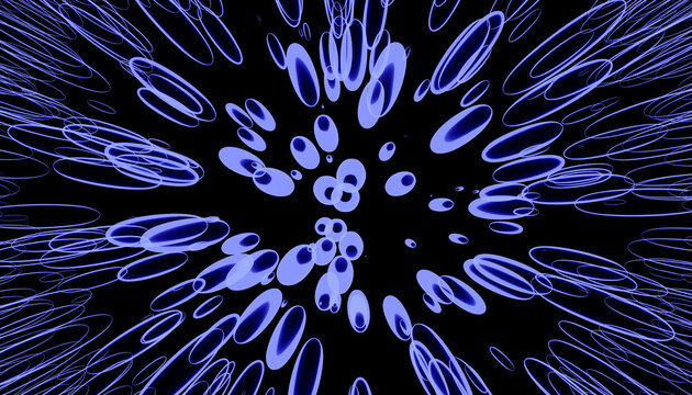 Dynamic blue and purple abstract shapes on a dark background