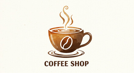 Watercolor Coffee Shop Logo Hot Coffee Cup Bean Steam