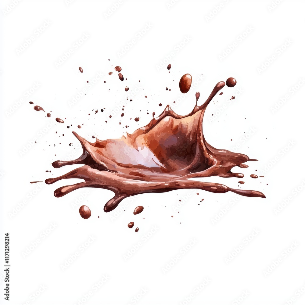 Poster brown liquid splash with droplets on white background capturing dynamic movement
