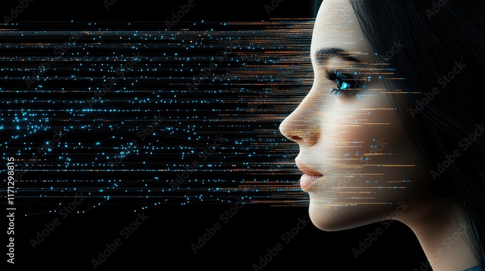 Poster abstract representation of a human profile using glowing lines and dots, symbolizing the concept of 