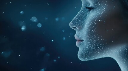 Obraz premium Abstract representation of a human profile using glowing lines and dots, symbolizing the concept of artificial intelligence technology