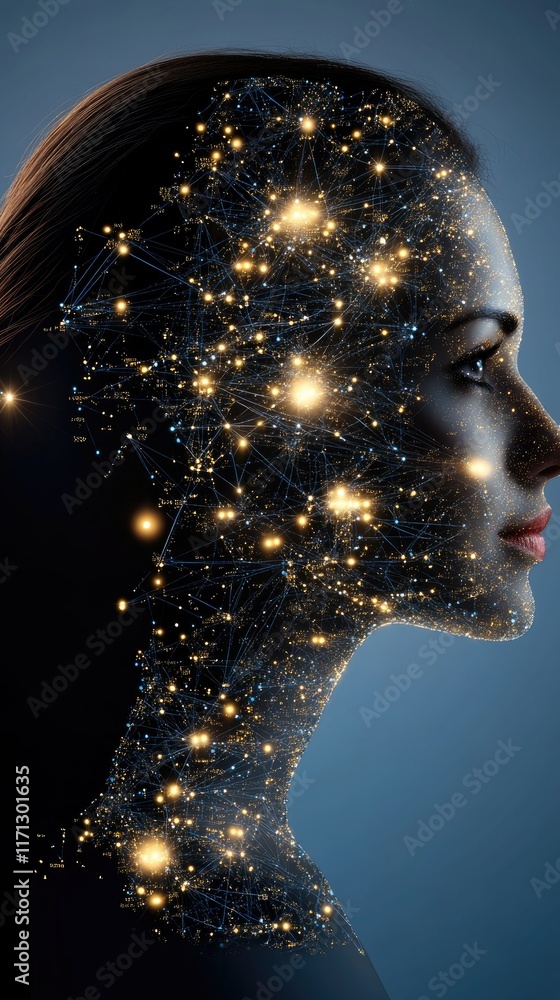 Aufkleber abstract representation of a human profile using glowing lines and dots, symbolizing the concept of 