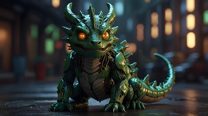 Fototapeta premium Robotic Dragon - Futuristic Cybernetic Creature Design