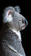 Naklejka premium striking side view of koala with silver fur against dark background, showcasing its unique features and expression
