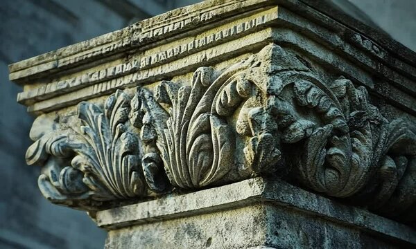 Intricate Stone Carving Detail on an Ancient Column Capital