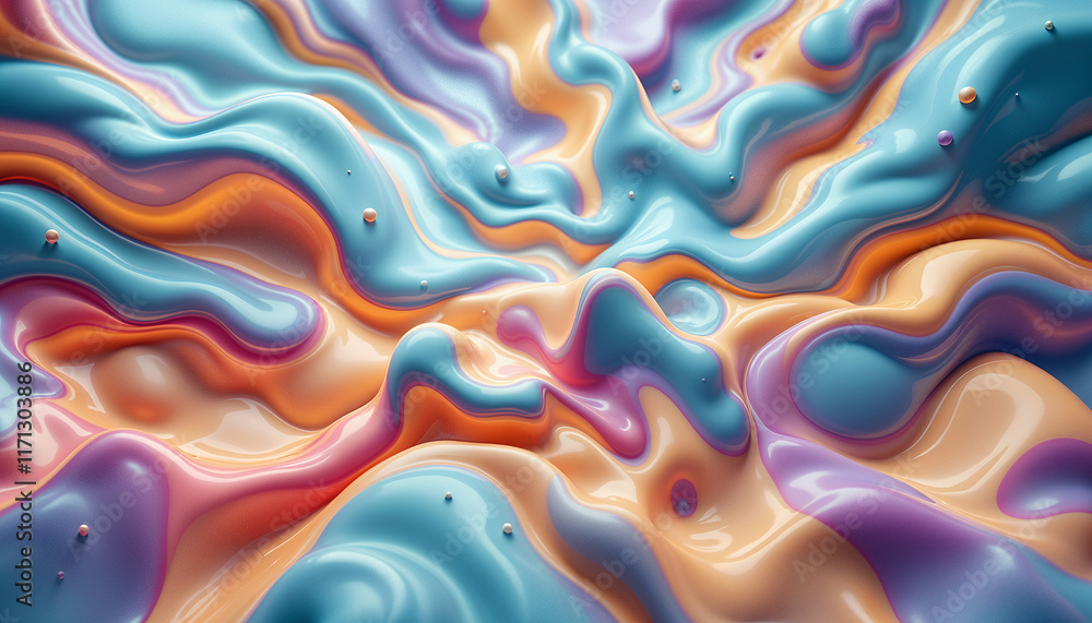 Poster captivating abstract waves of colorful fluid dynamics blending form and motion