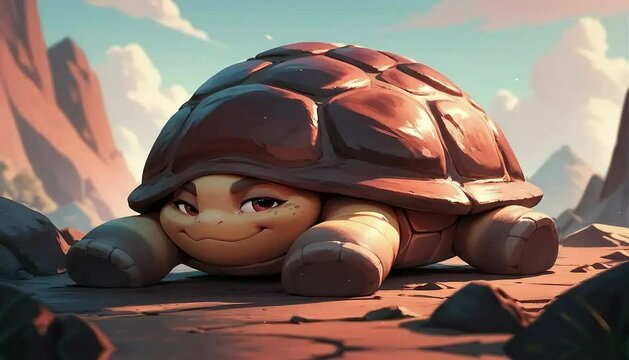 돌산에 있는 귀여운 거북이