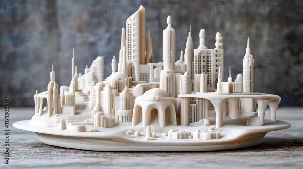 Aufkleber 3d printed model of futuristic city showcasing imaginative architecture and intricate details. this 