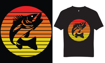 Fishing Vintage Retro Sunset Fish Design T Shirt