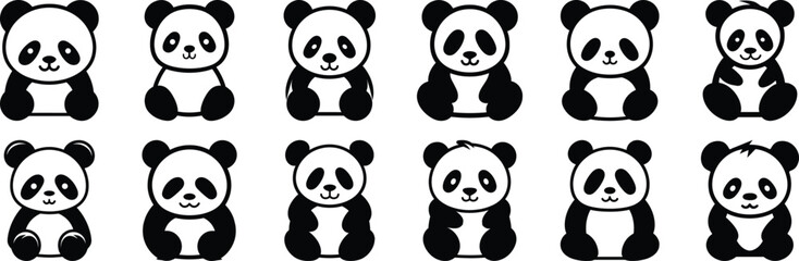 Panda silhouette set vector design big pack of animal illustration and icon