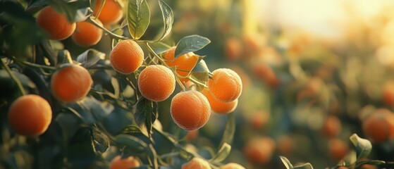 Ripe Citrus Fruits on Branches.