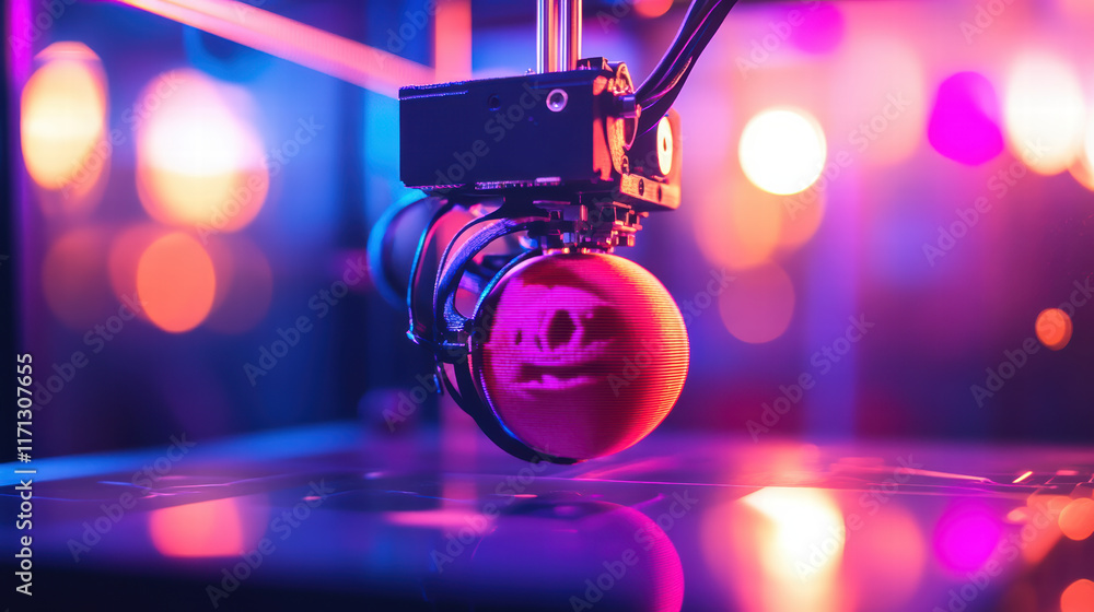 Aufkleber 3d printer creating colorful model with vibrant lighting and intricate details. imaginative design s